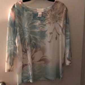 light weight easy care top with turquoise crystals